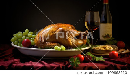 turkey dinner with some wine at the side turkey turkey dinner with some wine at the side turkey 109868310