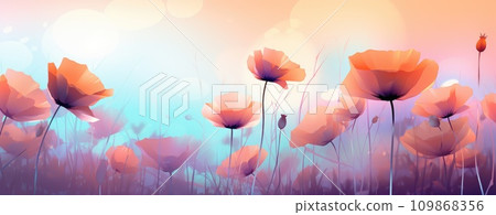 purple flowers on a bright orange background 109868356
