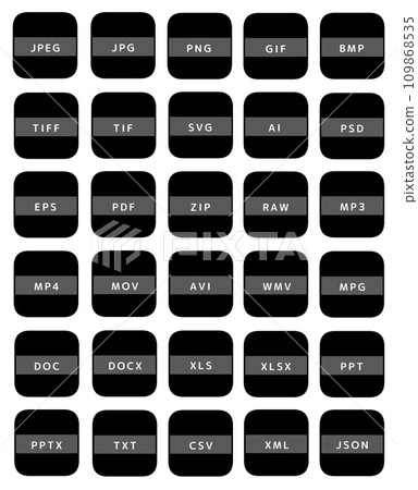 File extension icon set 30 types (black and white) 109868535