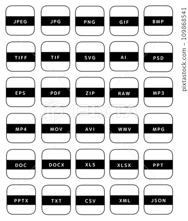 File extension icon set 30 types (black and white) 109868541
