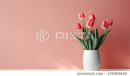 tulips in a vase against a pink wall, background tulips in a vase against a pink wall, background 109868640