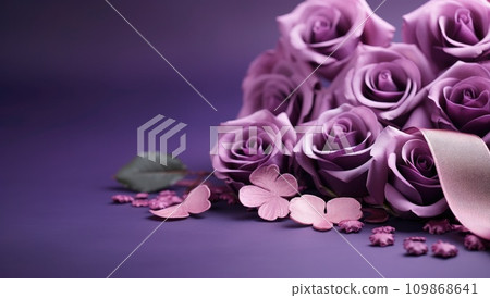 purple roses and hearts on a violet background purple roses and hearts on a violet background 109868641