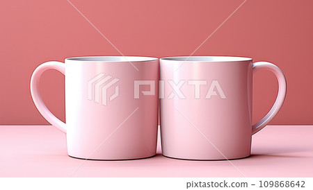 two pink coffee mugs and a pink surface two pink coffee mugs and a pink surface 109868642