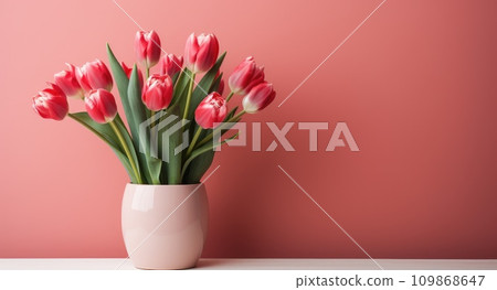 tulips in a vase against a pink wall, background tulips in a vase against a pink wall, background 109868647