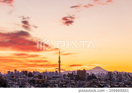 "Tokyo" Beautiful urban evening sky and Tokyo Sky Tree 109868881