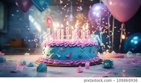 people with candles blowing into birthday cake at party 109868936