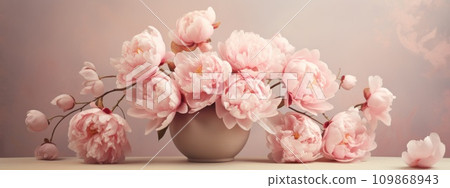 pink peony in a vase on a table, pink peony in a vase on a table, 109868943