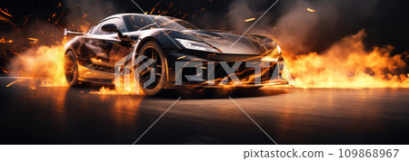 black fast sports car with flames coming out of its engine black fast sports car with flames coming out of its engine 109868967