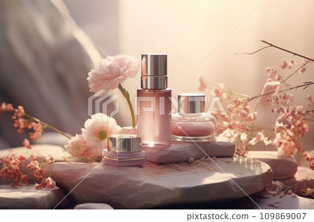 of cosmetic products on a rock 109869007