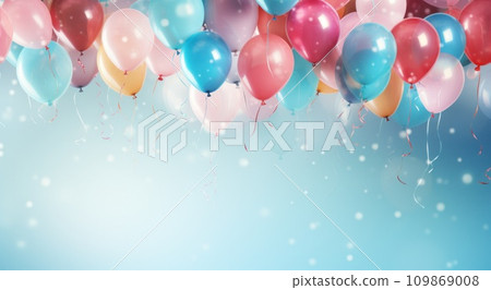 fanciful birthday balloons and streamers colorful background 109869008