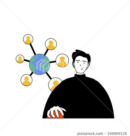 Social network concept with cartoon people in flat design for web. Man connecting online with friends, sharing information or posts. Vector illustration for social media banner, marketing material. Social network concept with cartoon people in flat design for web. Man connecting online with friends, sharing information or posts. Vector illustration for social media banner, marketing material. 109869126