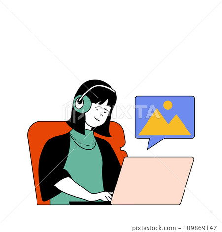 Social network concept with cartoon people in flat design for web. Woman creating new post and commenting photos her online friends. Vector illustration for social media banner, marketing material. Social network concept with cartoon people in flat design for web. Woman creating new post and commenting photos her online friends. Vector illustration for social media banner, marketing material. 109869147