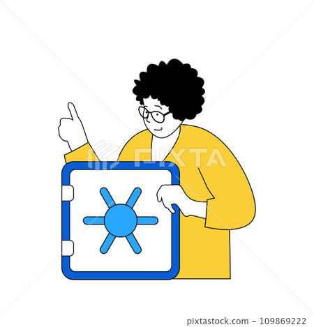Business concept with cartoon people in flat design for web. Woman getting loan or making deposit and saving her money in bank safe. Vector illustration for social media banner, marketing material. Business concept with cartoon people in flat design for web. Woman getting loan or making deposit and saving her money in bank safe. Vector illustration for social media banner, marketing material. 109869222