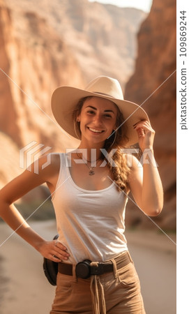 A young girl tourist takes a selfie A young girl tourist takes a selfie 109869244