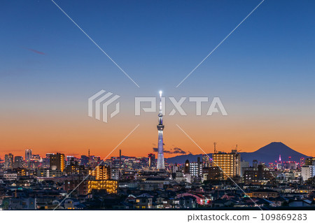 "Tokyo" beautiful sunset view of the city and Tokyo Sky Tree 109869283