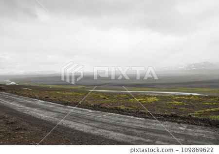 Scenic view of endless space and nature along a road in Iceland Scenic view of endless space and nature along a road in Iceland 109869622