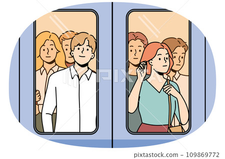 People near doors in metro train 109869772