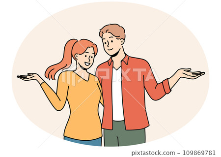 Smiling couple feel cheerful with open arms 109869781