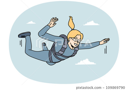 Overjoyed woman jump with parachute 109869790