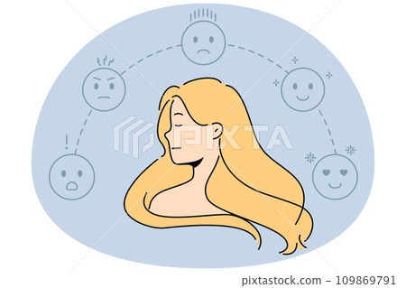 Woman surrounded with different emojis 109869791