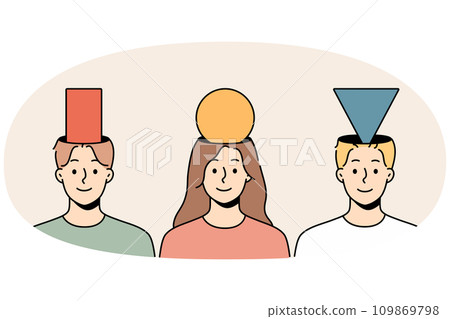 Diverse people with geometric figures in heads Diverse people with geometric figures in heads 109869798