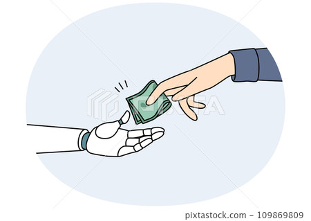Man pass money to robot Man pass money to robot 109869809