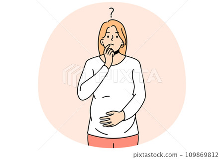 Young pregnant woman feel confused Young pregnant woman feel confused 109869812