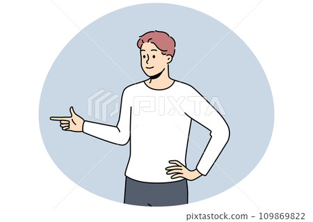 Smiling man point aside Smiling man point aside 109869822