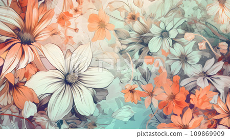 AI-generated content. colored flowers illustration - decorative background AI-generated content. colored flowers illustration - decorative background 109869909