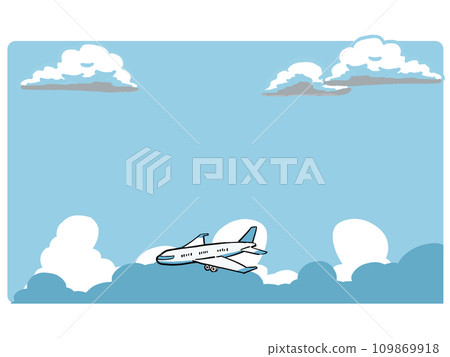 噴射機、藍天和雲彩的飛機藍框插圖 噴射機、藍天和雲彩的飛機藍框插圖 109869918