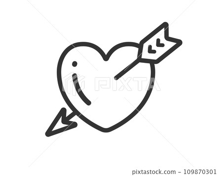 Illustration of a heart icon (line drawing) with an arrow stuck in it 109870301