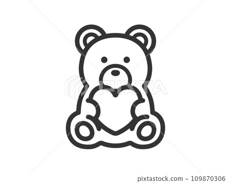 帶心的毛絨熊圖示（線條畫）的插圖 109870306