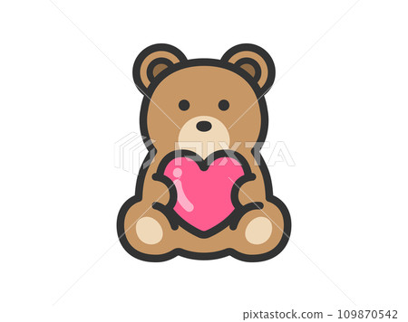 Illustration of a stuffed bear icon (color line drawing) with a heart Illustration of a stuffed bear icon (color line drawing) with a heart 109870542