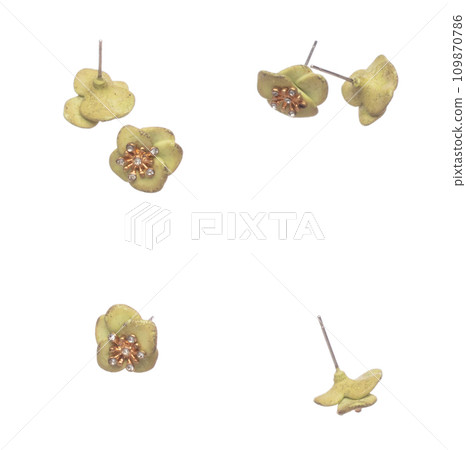 Fashion stud Earrings with beautiful work detail is value. Luxury stud diamond flower earring is fashion trend and fly in air. White background isolated Fashion stud Earrings with beautiful work detail is value. Luxury stud diamond flower earring is fashion trend and fly in air. White background isolated 109870786