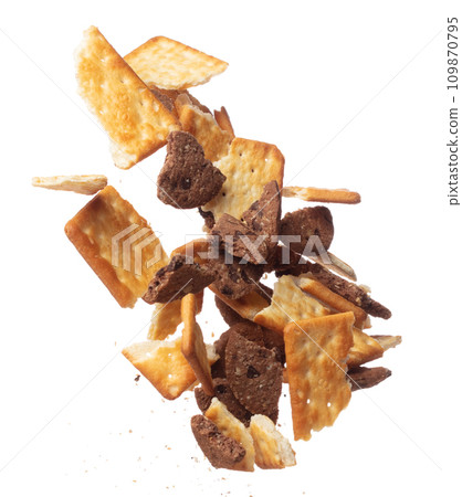 Mixed Cracker Butter Cookie Chocolate chip fall fly in mid air, cookie cracker floating. Mixed Cracker Butter Cookie Chocolate chip crack crunch throw in air. White background isolated freeze motion Mixed Cracker Butter Cookie Chocolate chip fall fly in mid air, cookie cracker floating. Mixed Cracker Butter Cookie Chocolate chip crack crunch throw in air. White background isolated freeze motion 109870795