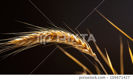 AI-generated content. A close up of a stalk with some yellow grains on it, AI 109871427