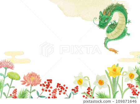 用水彩繪製的龍年新年賀卡的背景插圖 109871646