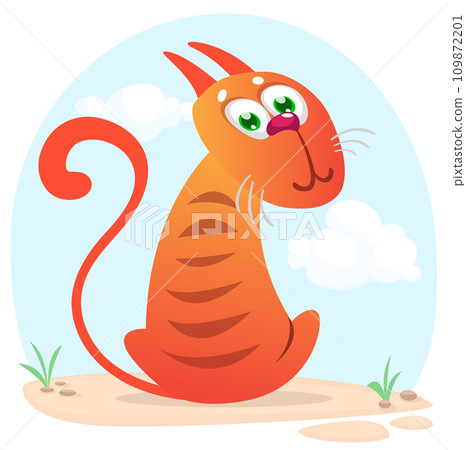 Cartoon funny cat. Fat striped cat illustration. Vector isolated 109872201