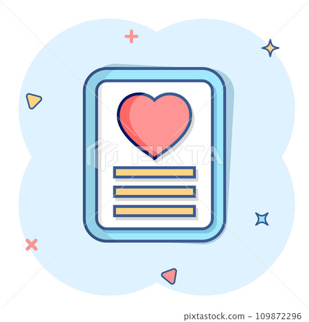 Wishlist icon in comic style. Like document cartoon vector illustration on white isolated background. Favorite list splash effect business concept. Wishlist icon in comic style. Like document cartoon vector illustration on white isolated background. Favorite list splash effect business concept. 109872296