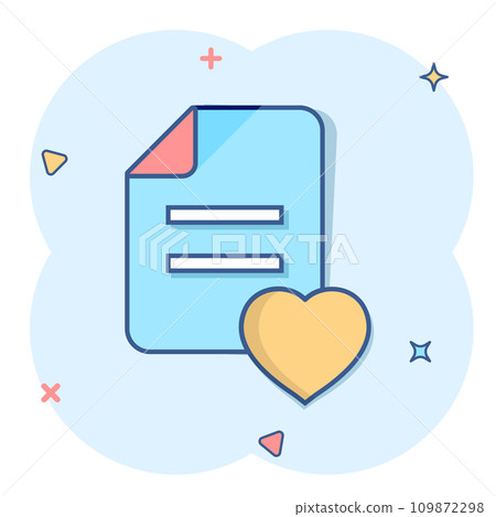 Wishlist icon in comic style. Like document cartoon vector illustration on white isolated background. Favorite list splash effect business concept. 109872298