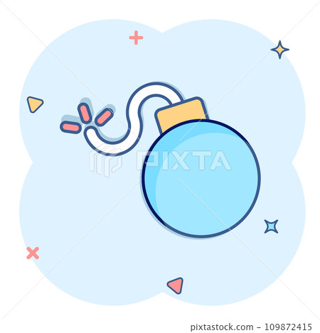 Bomb icon in comic style. Dynamite cartoon vector illustration on white isolated background. C4 tnt splash effect business concept. 109872415