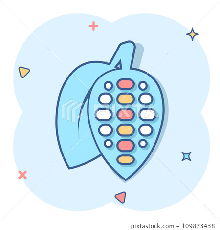 Cocoa bean icon in comic style. Chocolate cream cartoon vector illustration on white isolated background. Nut plant splash effect business concept. Cocoa bean icon in comic style. Chocolate cream cartoon vector illustration on white isolated background. Nut plant splash effect business concept. 109873438