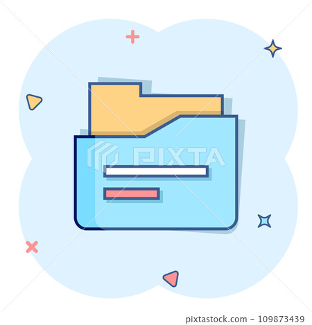 File folder icon in comic style. Documents archive cartoon vector illustration on isolated background. Storage splash effect business concept. File folder icon in comic style. Documents archive cartoon vector illustration on isolated background. Storage splash effect business concept. 109873439