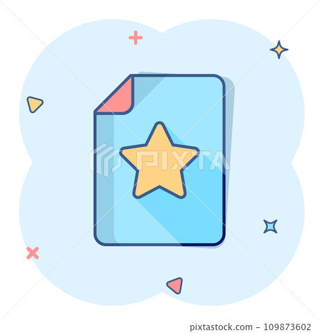 Document with star icon in comic style. Wish list cartoon vector illustration on white isolated background. Favorite purchase splash effect business concept. 109873602