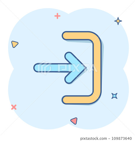 Login icon in comic style. Arrow access cartoon vector illustration on white isolated background. Door entry splash effect business concept. Login icon in comic style. Arrow access cartoon vector illustration on white isolated background. Door entry splash effect business concept. 109873640