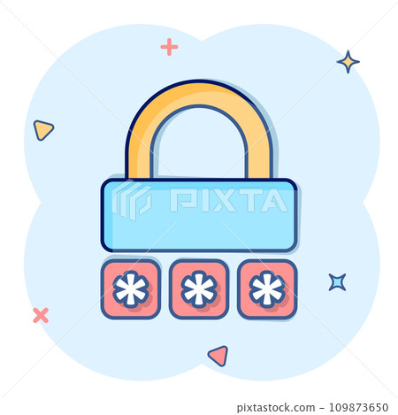 Login icon in comic style. Password access cartoon vector illustration on white isolated background. Padlock entry splash effect business concept. Login icon in comic style. Password access cartoon vector illustration on white isolated background. Padlock entry splash effect business concept. 109873650