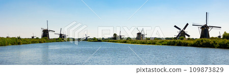 System of ancient windmills ar Kinderdijk, Netherlands 109873829