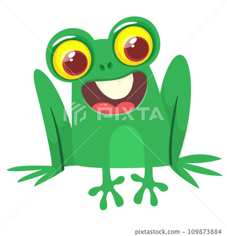 Cartoon green froggy frog mascot character in cartoon style. Vector illustration isolated on white. Design for print Cartoon green froggy frog mascot character in cartoon style. Vector illustration isolated on white. Design for print 109873884