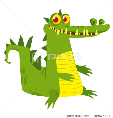 Funny green crocodile cartoon standing. Vector illustration of alligator character design Funny green crocodile cartoon standing. Vector illustration of alligator character design 109873894