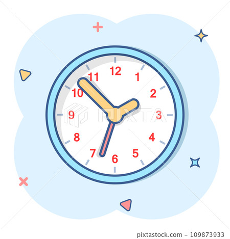 Clock sign icon in comic style. Time management vector cartoon illustration on white isolated background. Timer business concept splash effect. Clock sign icon in comic style. Time management vector cartoon illustration on white isolated background. Timer business concept splash effect. 109873933